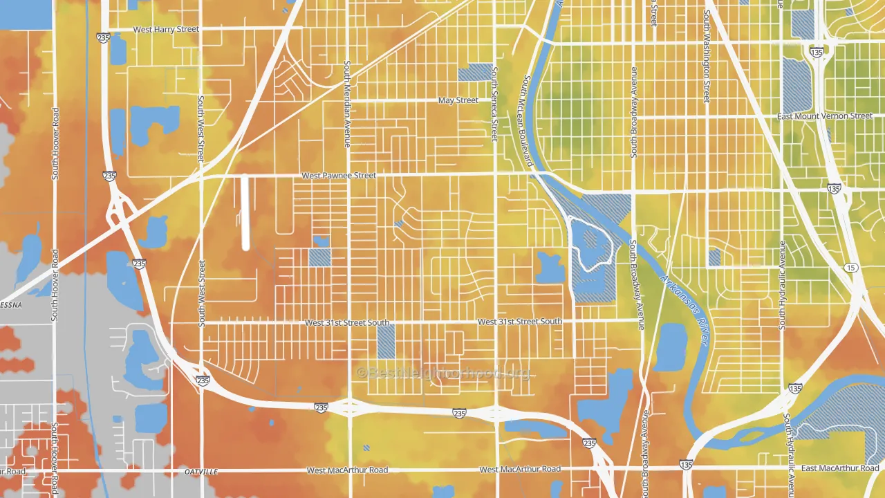 Bike Grade map of Southwest, Wichita, KS
