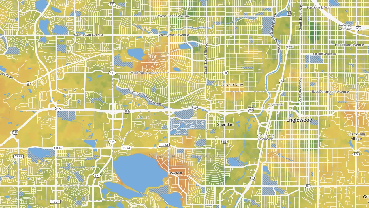 Bike Grade map of Southwestern Denver, Denver, CO