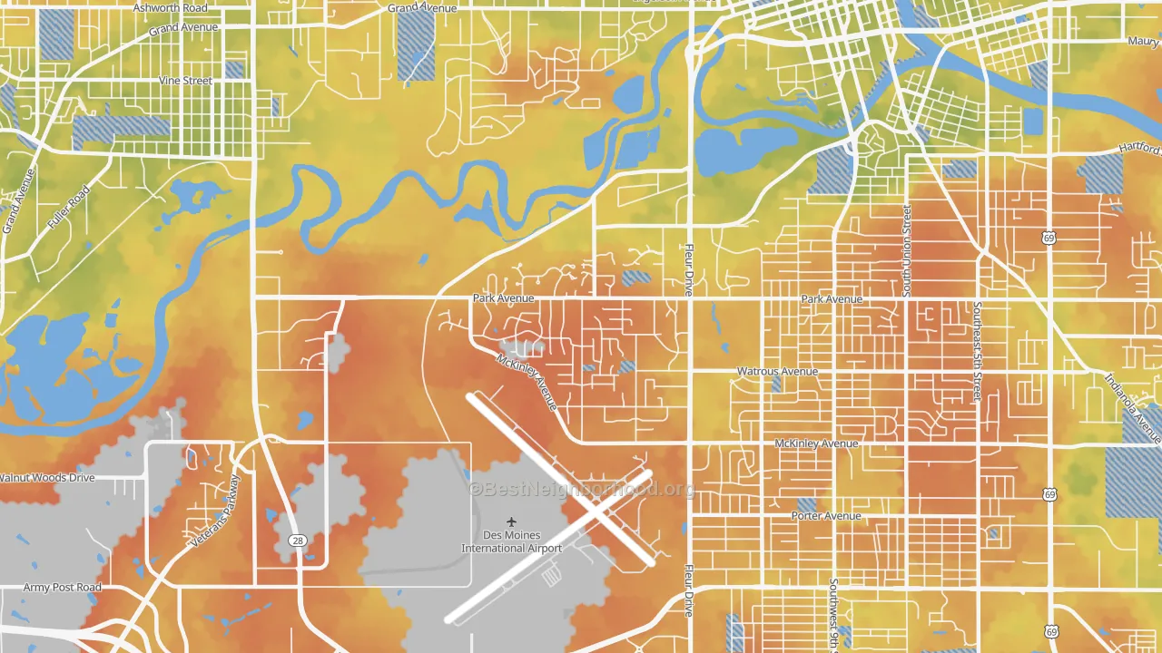Bike Grade map of Southwestern Hills, Des Moines, IA