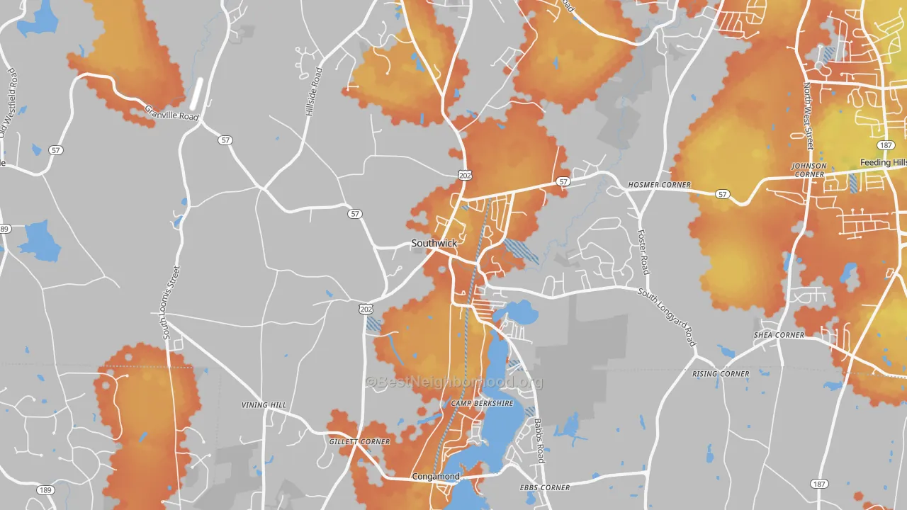 Bike Grade map of Southwick, MA