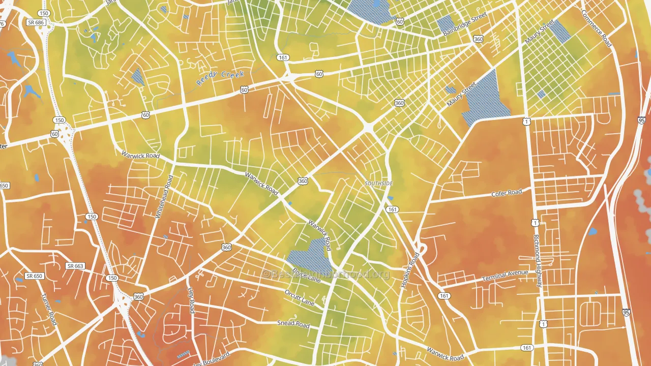 Bike Grade map of Southwood, Richmond, VA