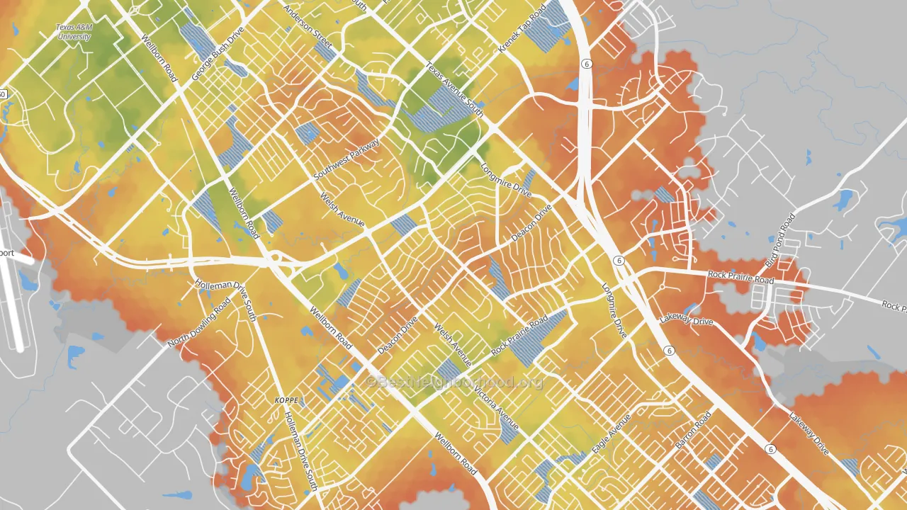 Bike Grade map of Southwood Valley, College Station, TX