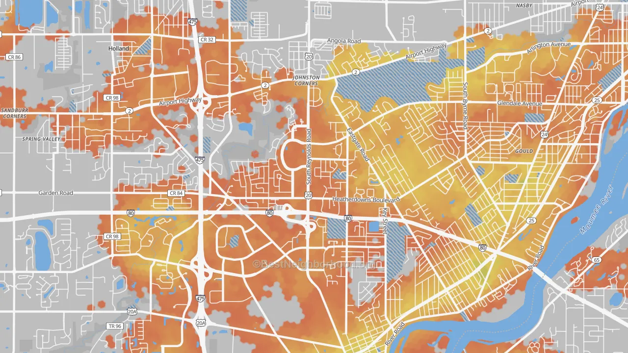 Bike Grade map of Southwyck, Toledo, OH