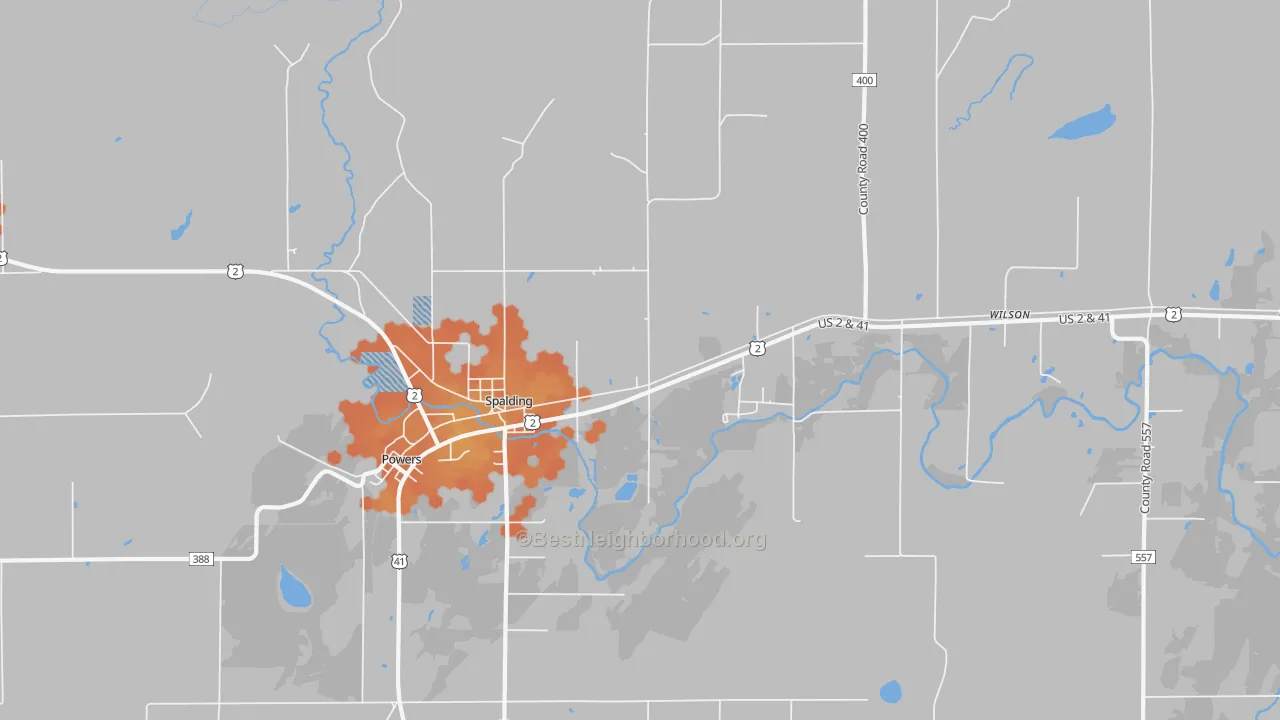 Bike Grade map of Spalding, MI