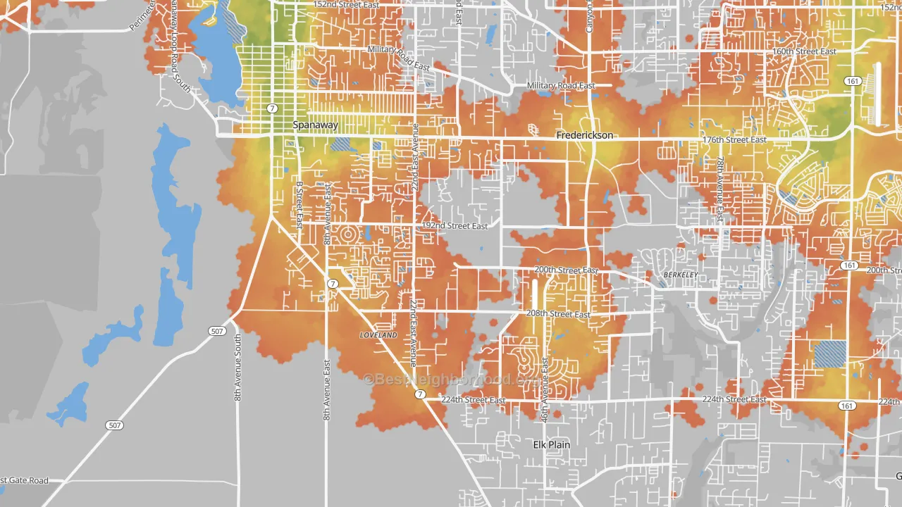 Bike Grade map of Spanaway, WA