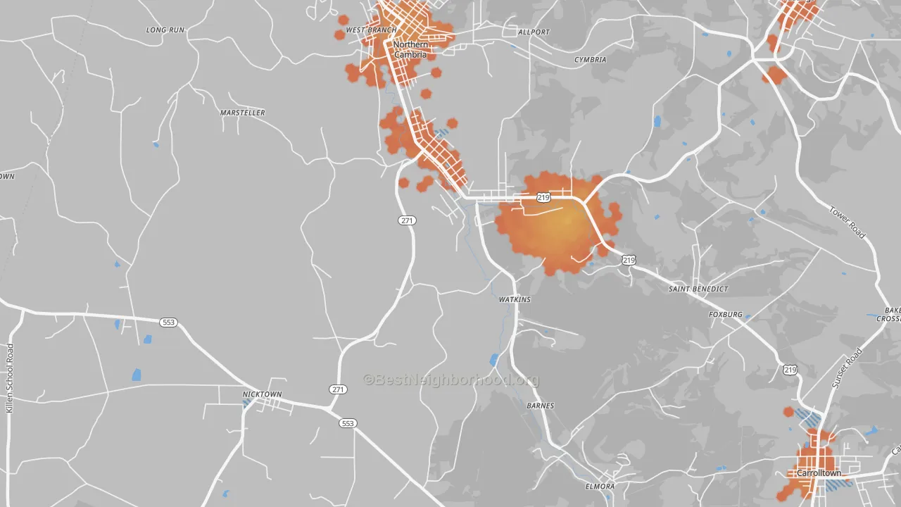 Bike Grade map of Spangler, PA