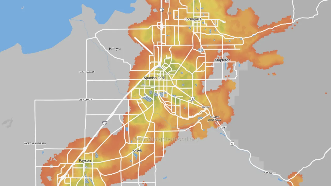 Bike Grade map of Spanish Fork, UT
