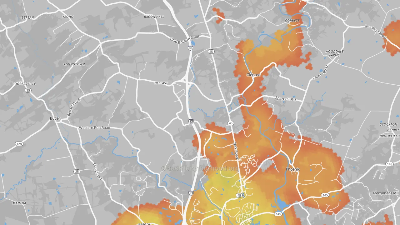 Bike Grade map of Sparks Glencoe, MD
