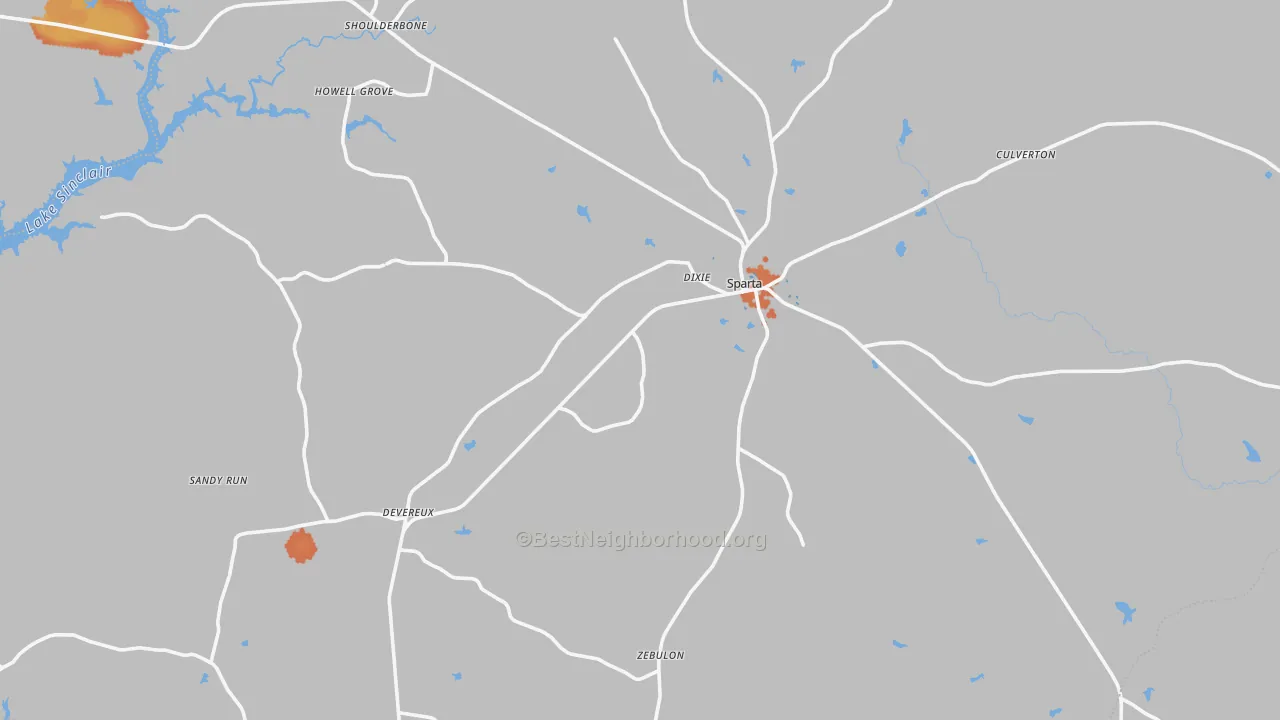 Bike Grade map of Sparta, GA