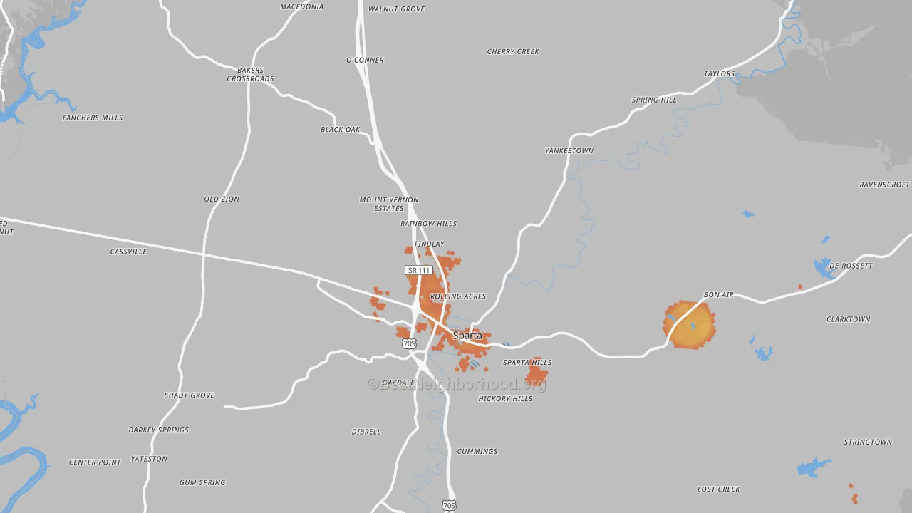 Bike Grade map of Sparta, TN