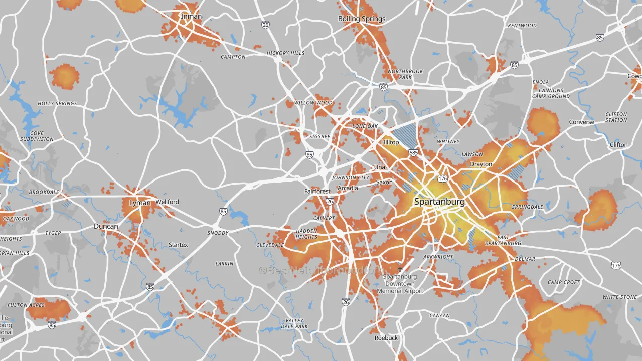 Bike Grade map of Spartanburg County, SC