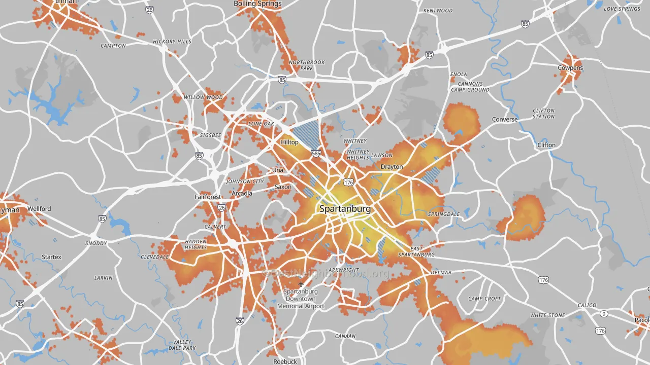 Bike Grade map of Spartanburg, SC