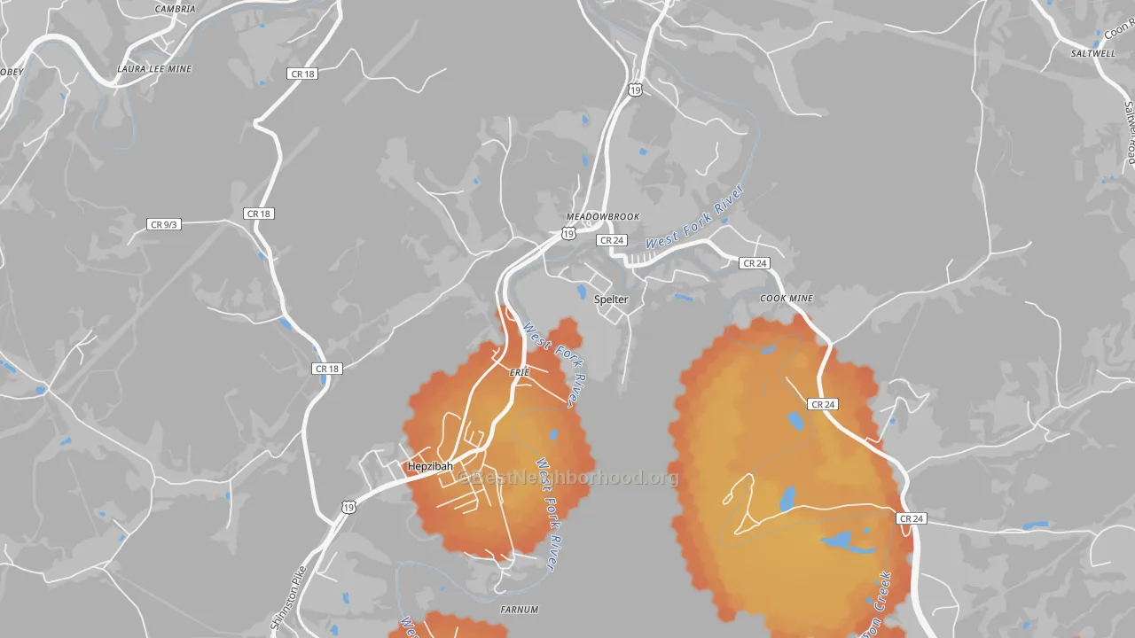 Bike Grade map of Spelter, WV