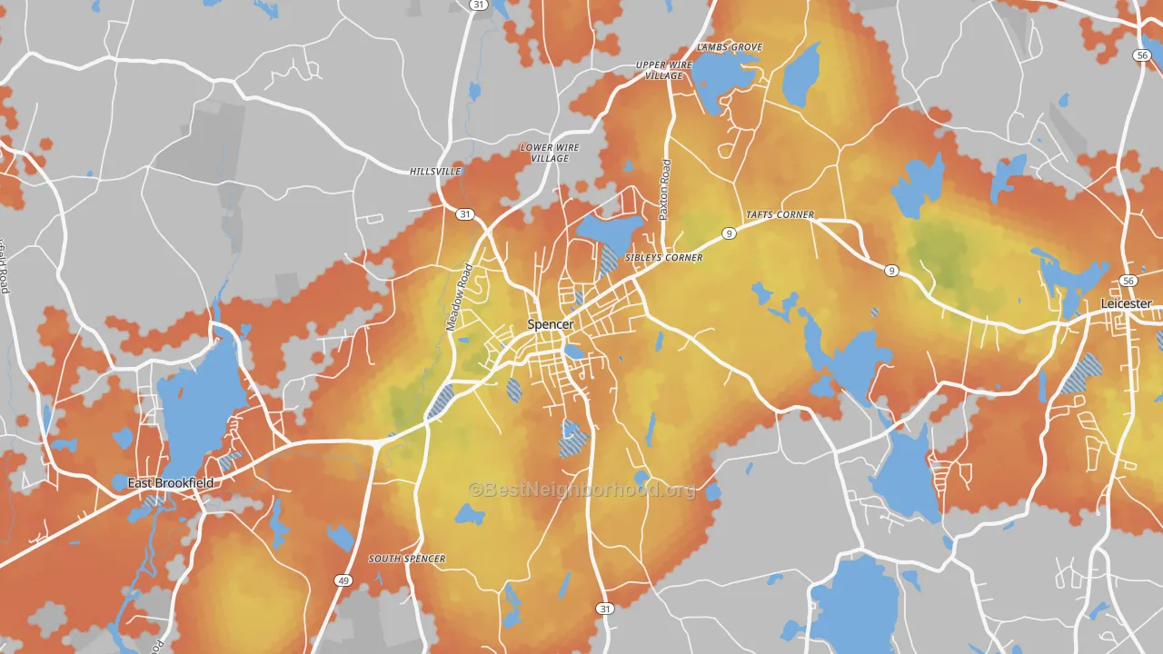 Bike Grade map of Spencer, MA