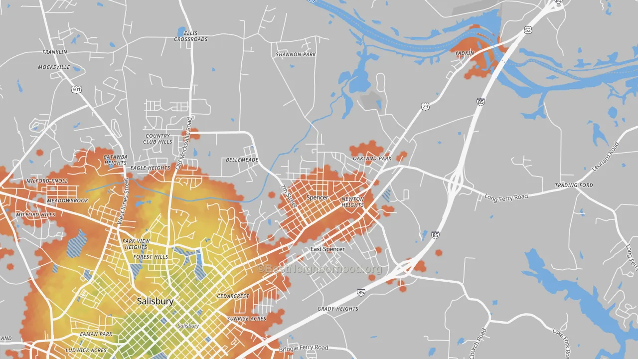 Bike Grade map of Spencer, NC