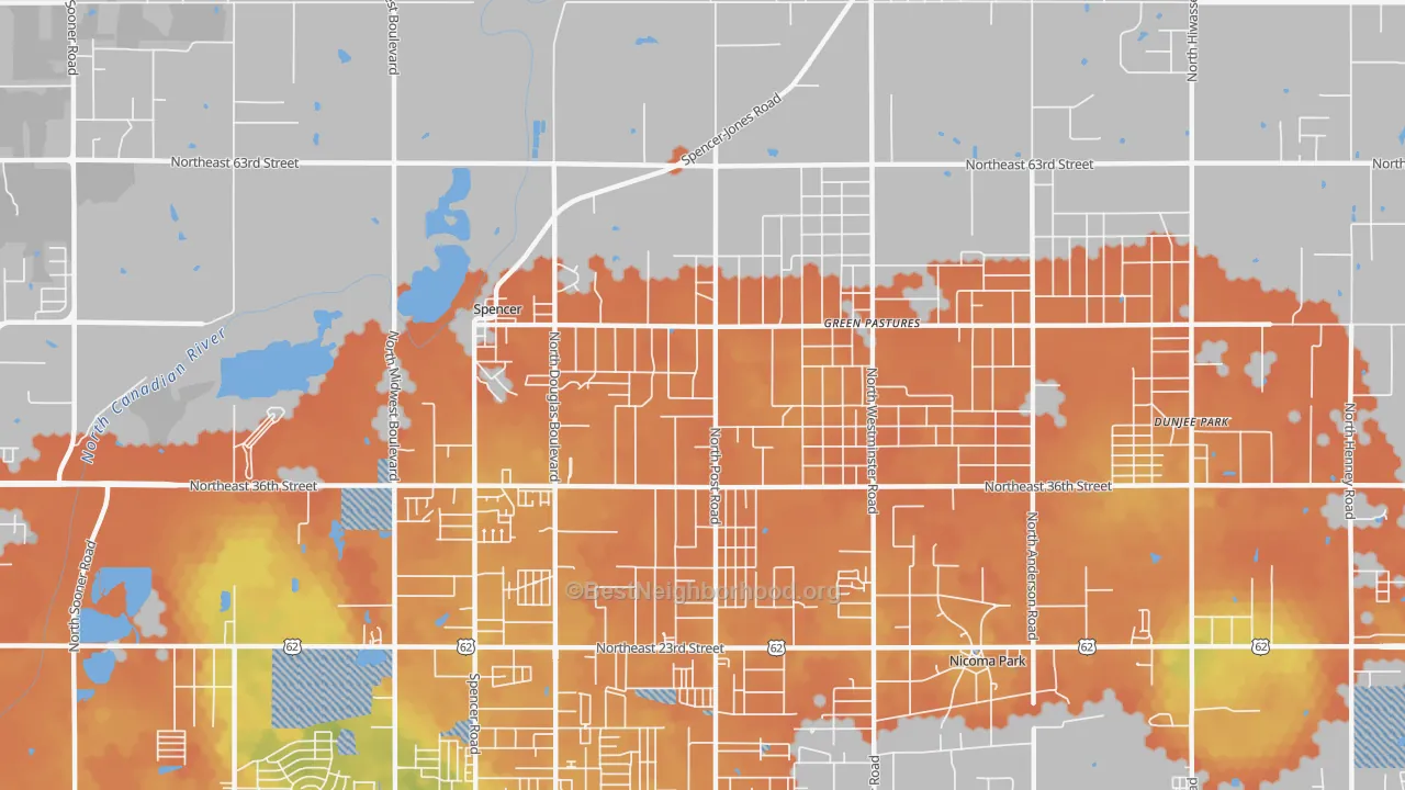 Bike Grade map of Spencer, OK