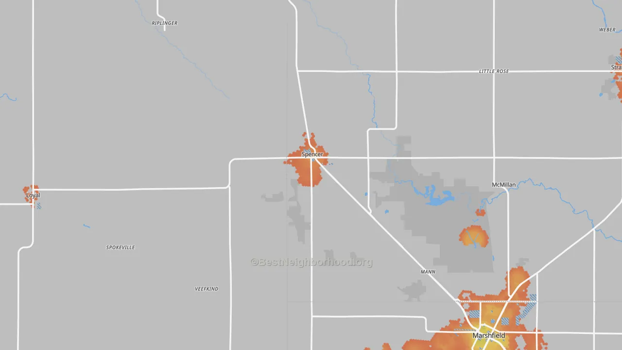 Bike Grade map of Spencer, WI