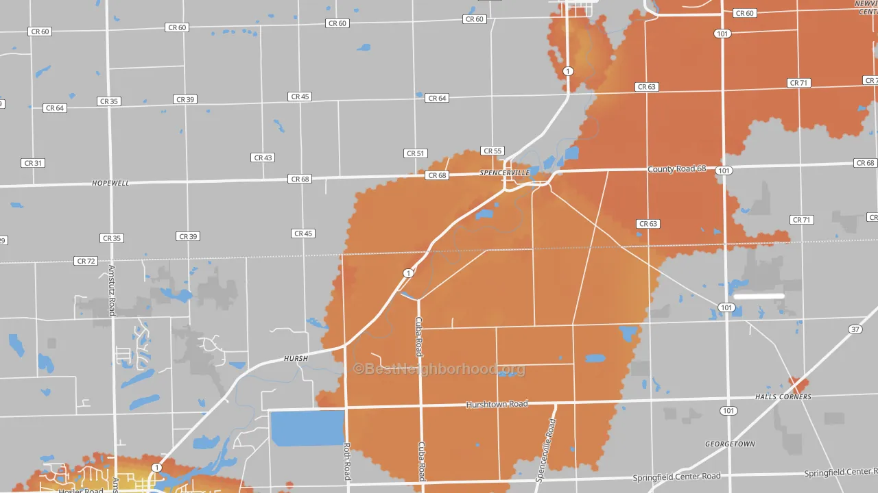 Bike Grade map of Spencerville, IN