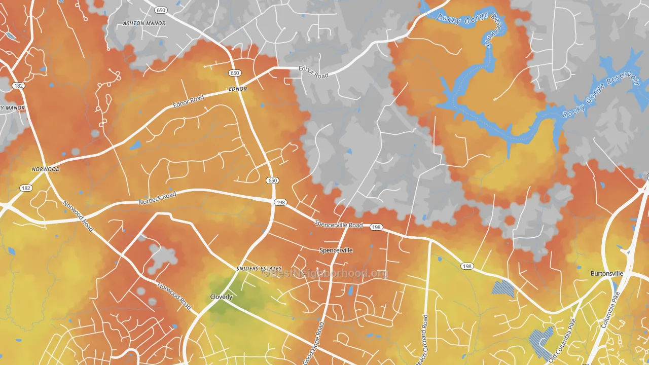 Bike Grade map of Spencerville, MD