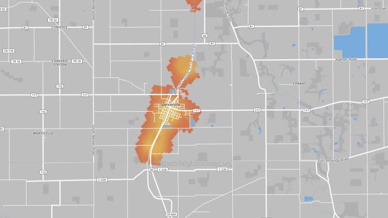Bike Grade map of Spencerville, OH