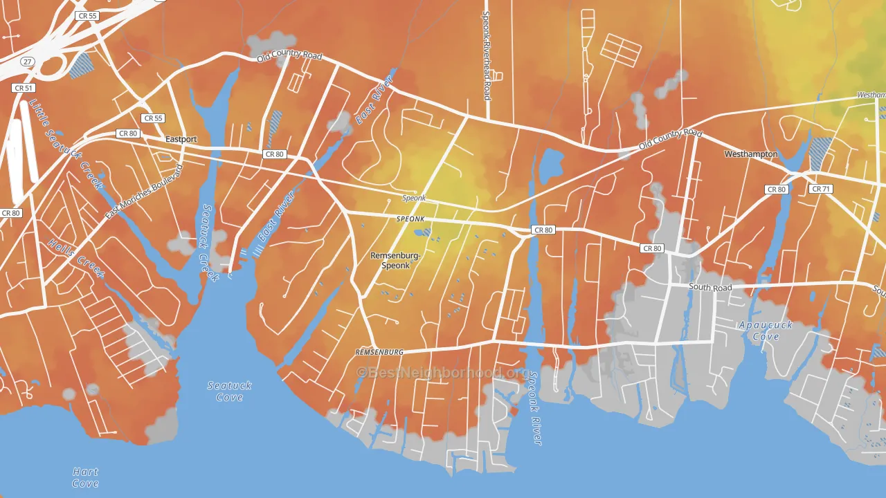 Bike Grade map of Speonk, NY