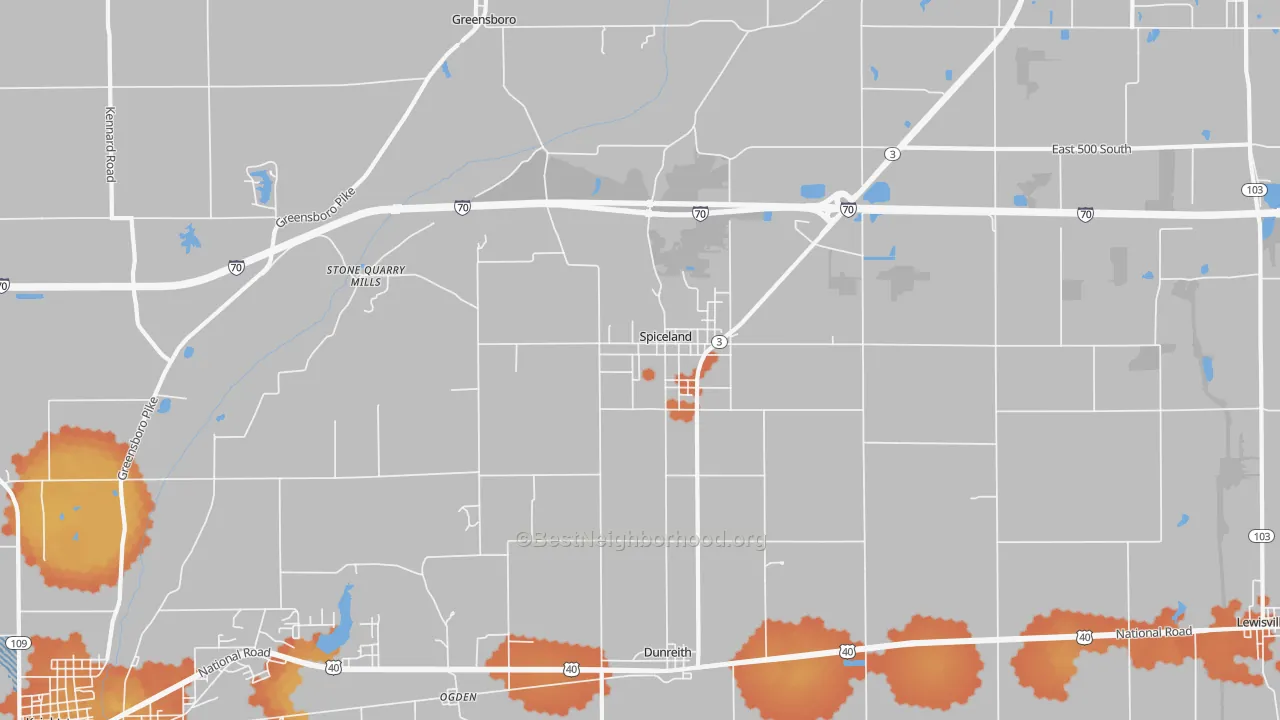 Bike Grade map of Spiceland, IN