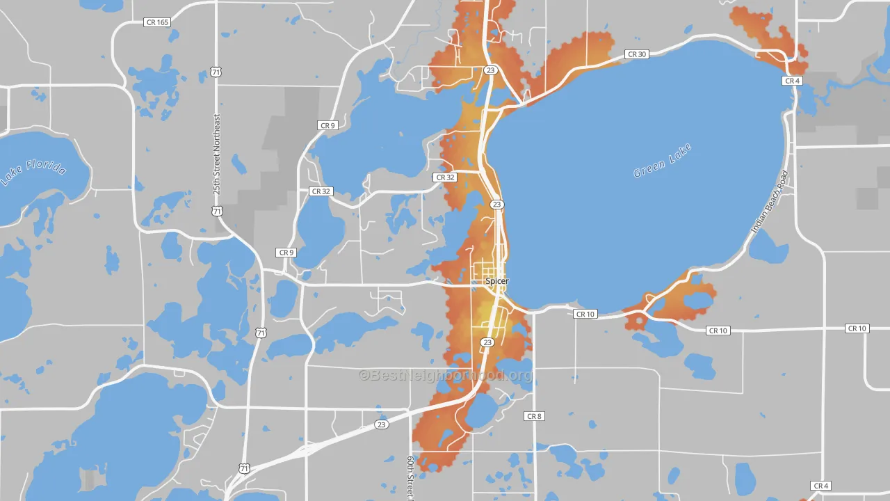 Bike Grade map of Spicer, MN