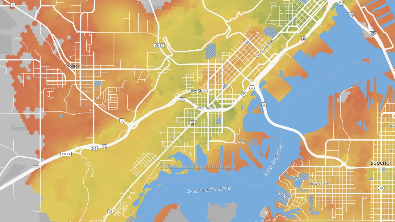 Bike Grade map of Spirit Valley-Denfeld-Norton Park, Duluth, MN