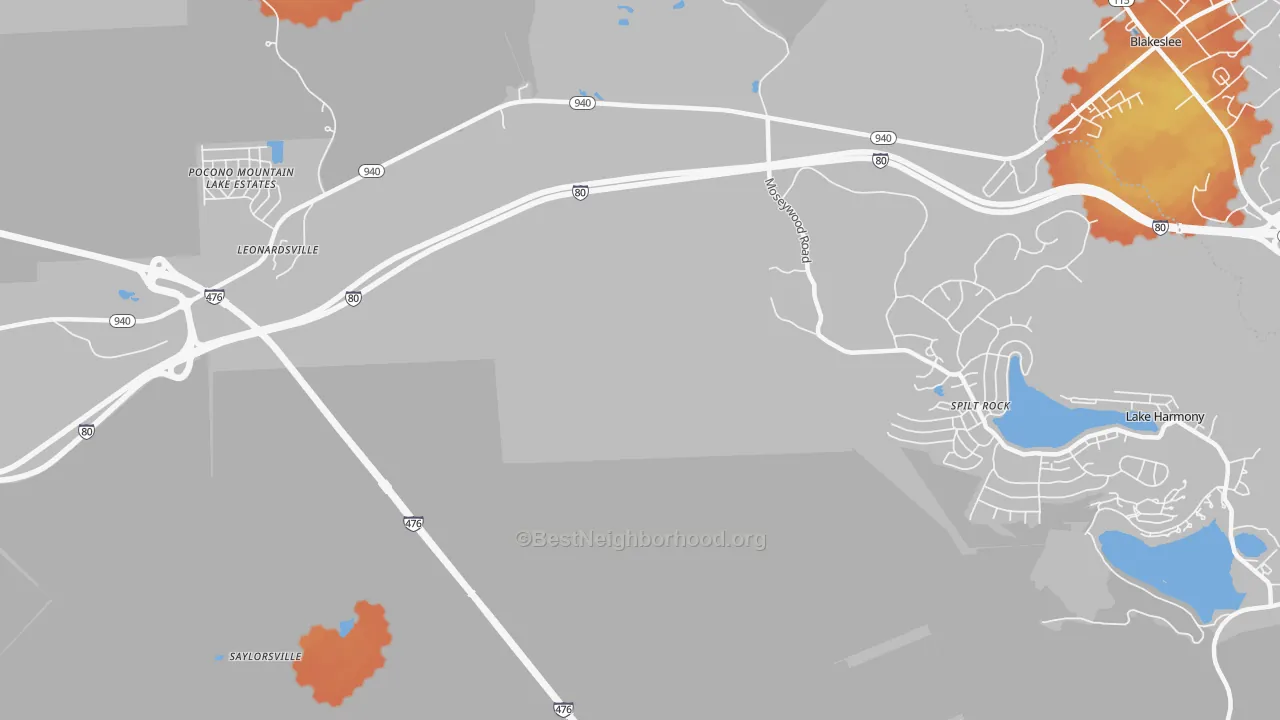 Bike Grade map of Split Rock, PA