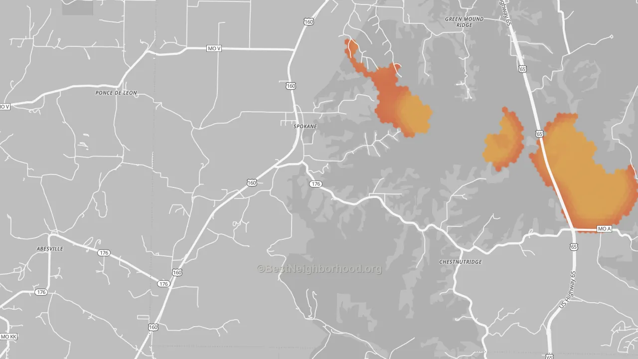 Bike Grade map of Spokane, MO