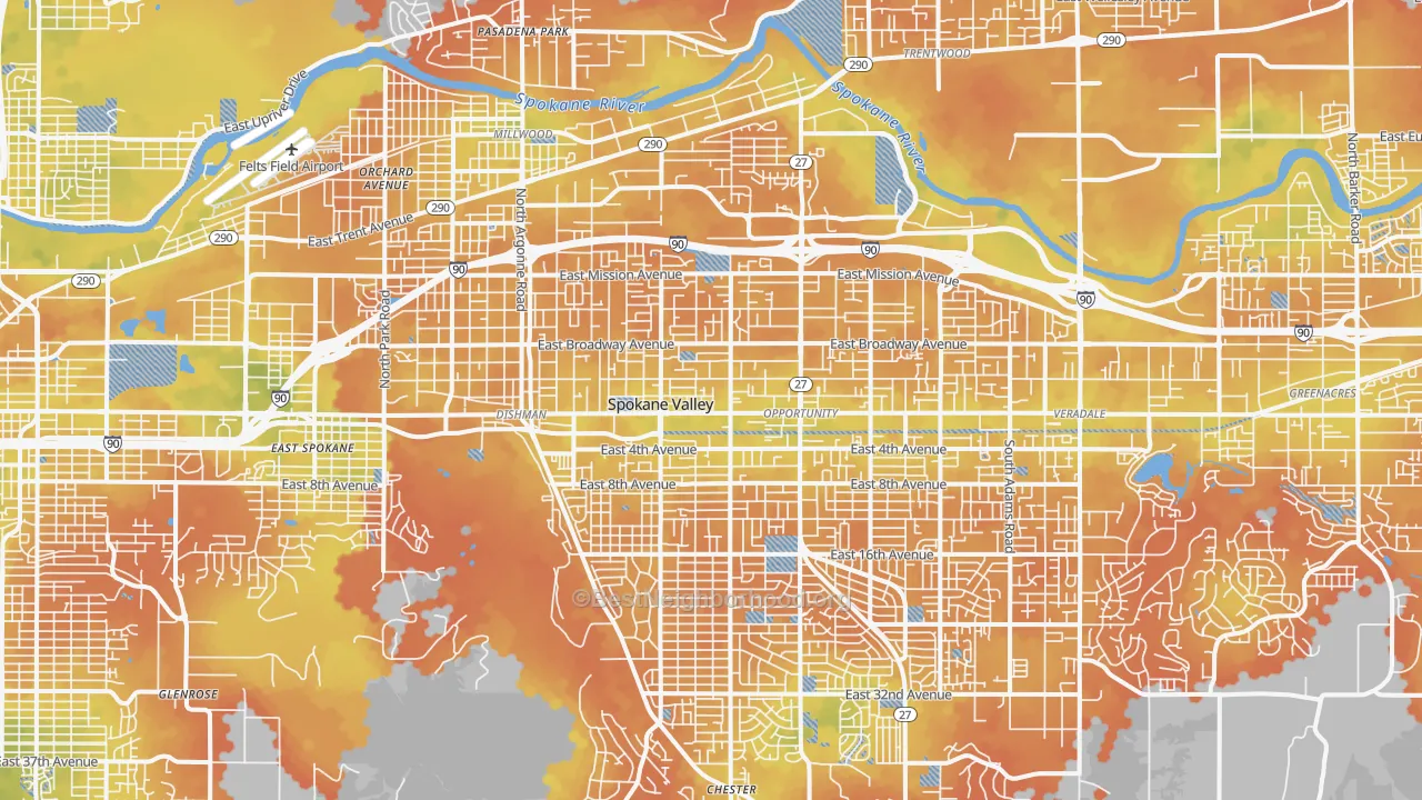 Bike Grade map of Spokane Valley, WA