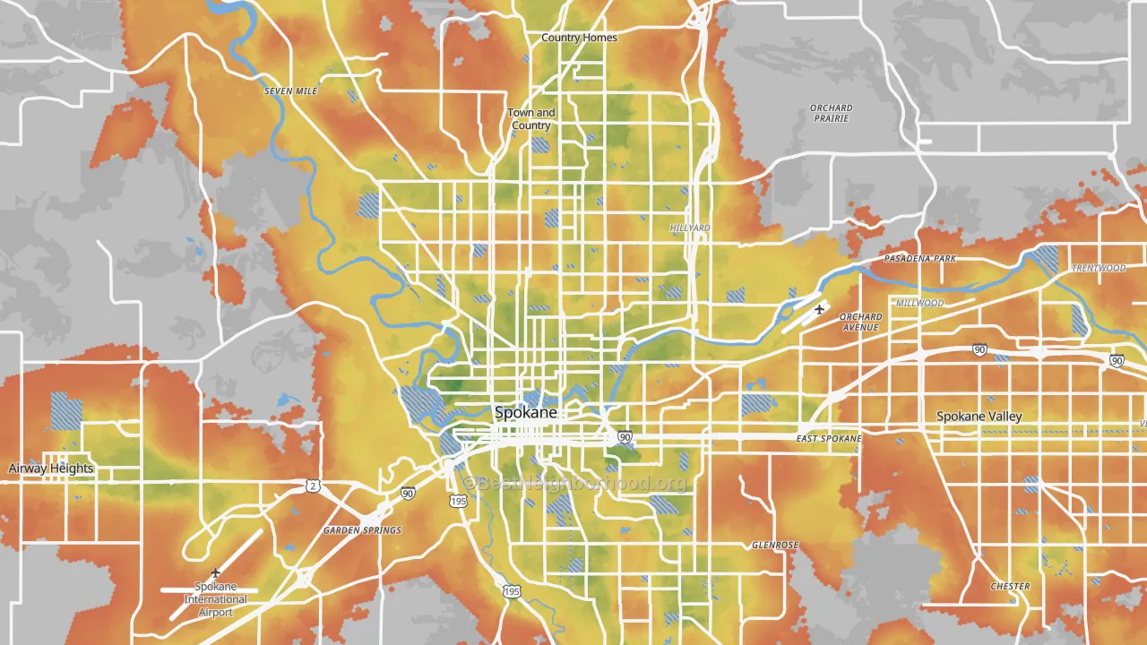 Bike Grade map of Spokane, WA