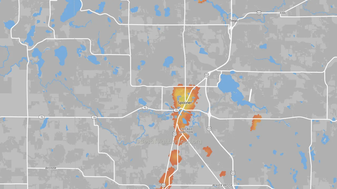 Bike Grade map of Spooner, WI