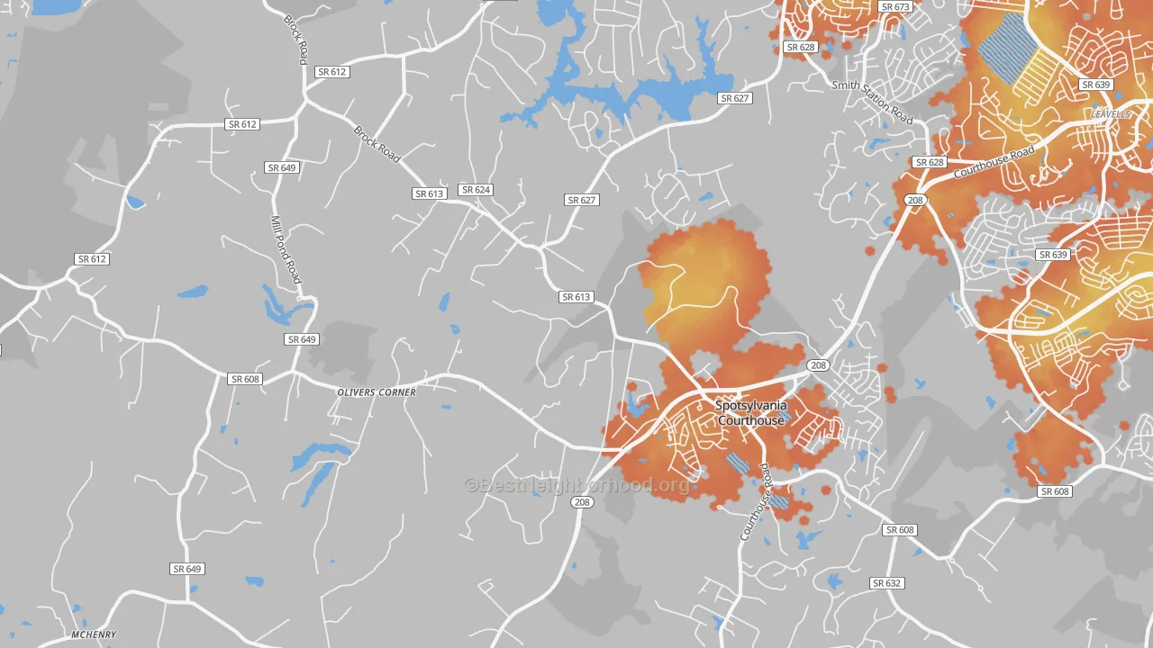 Bike Grade map of Spotsylvania Courthouse, VA