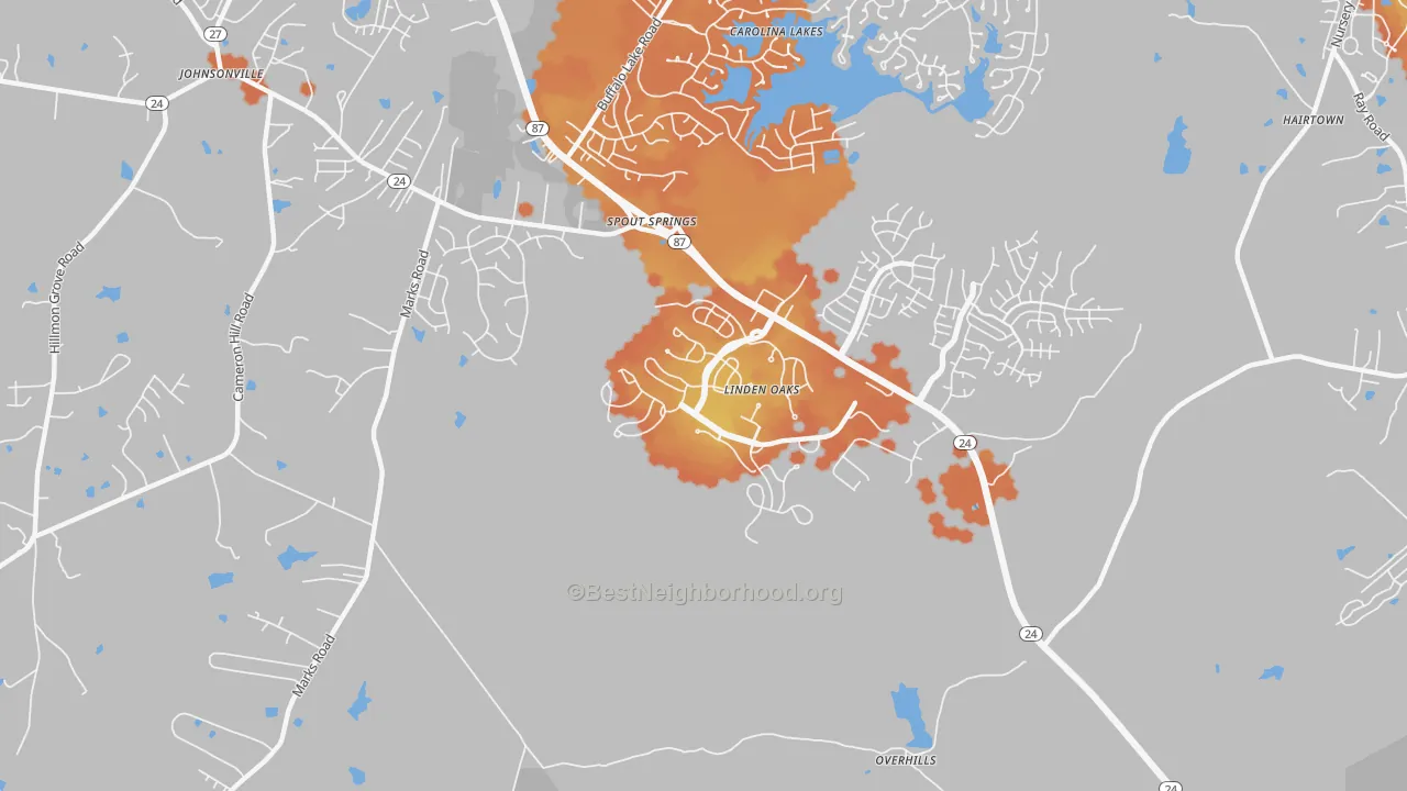 Bike Grade map of Spout Springs, NC