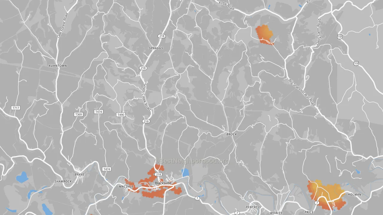 Bike Grade map of Spraggs, PA