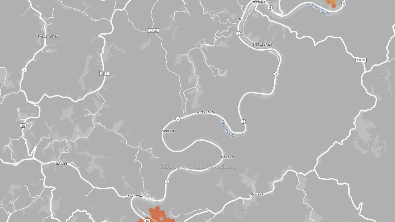Bike Grade map of Spread, WV