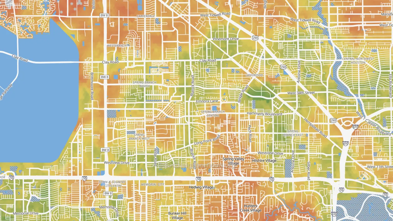 Bike Grade map of Spring Branch, Houston, TX
