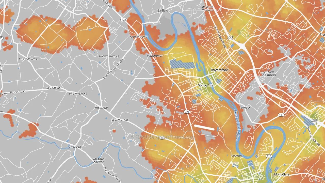 Bike Grade map of Spring City, PA