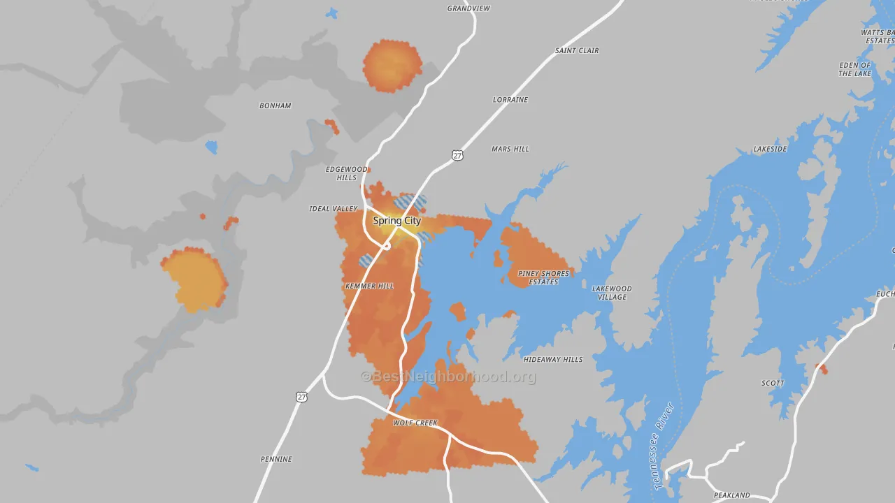 Bike Grade map of Spring City, TN