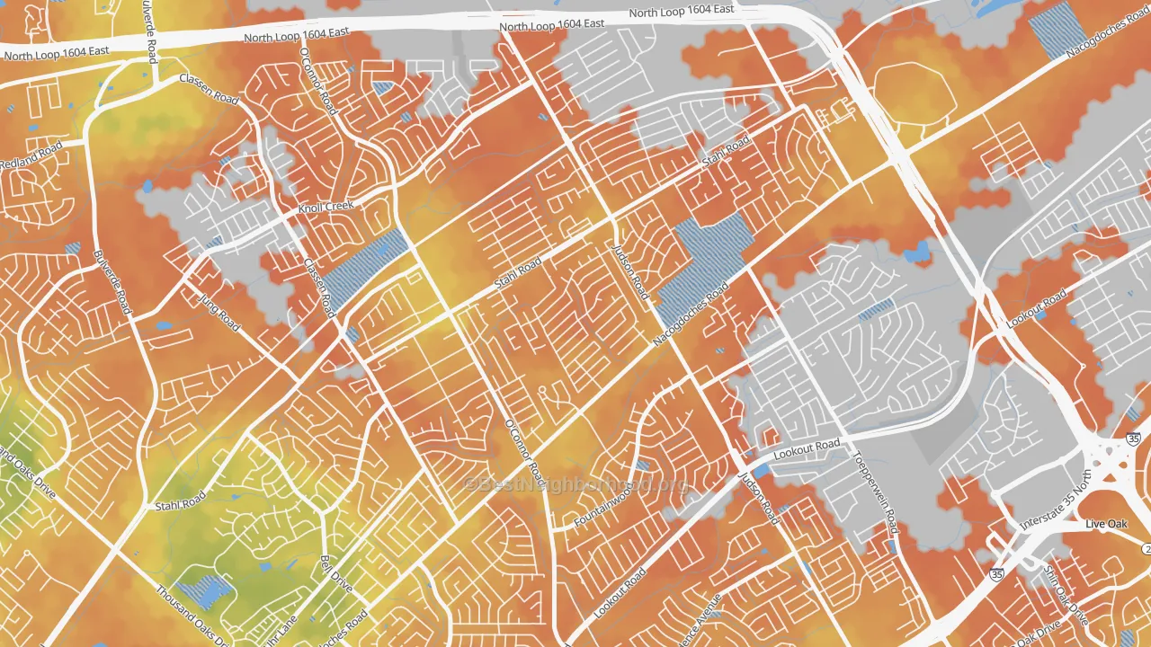 Bike Grade map of Spring Creek, San Antonio, TX