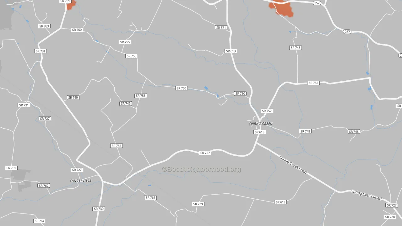 Bike Grade map of Spring Creek, VA