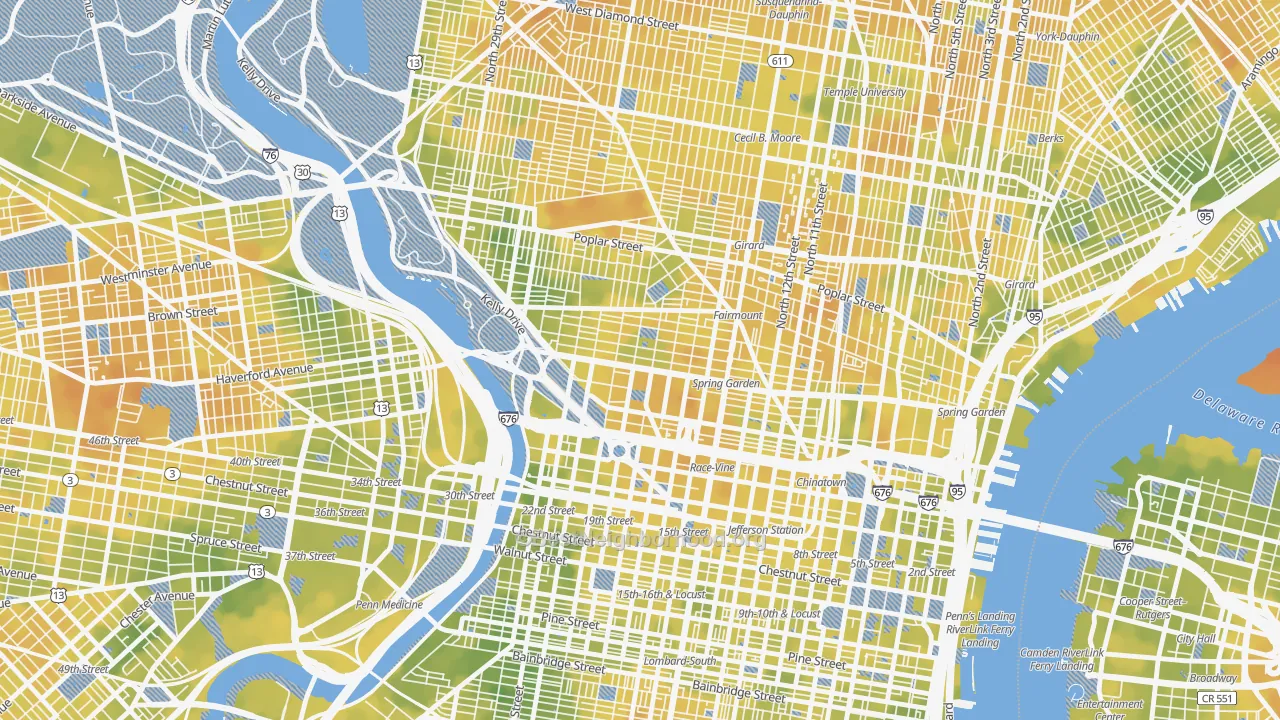 Bike Grade map of Spring Garden, Philadelphia, PA
