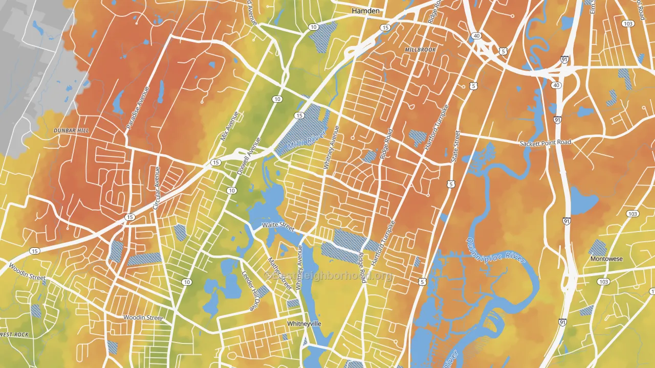 Bike Grade map of Spring Glen, Hamden, CT