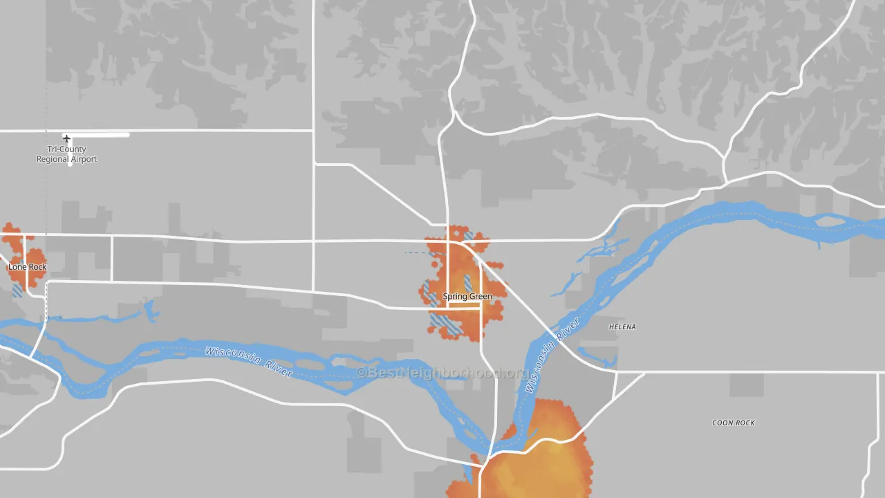 Bike Grade map of Spring Green, WI