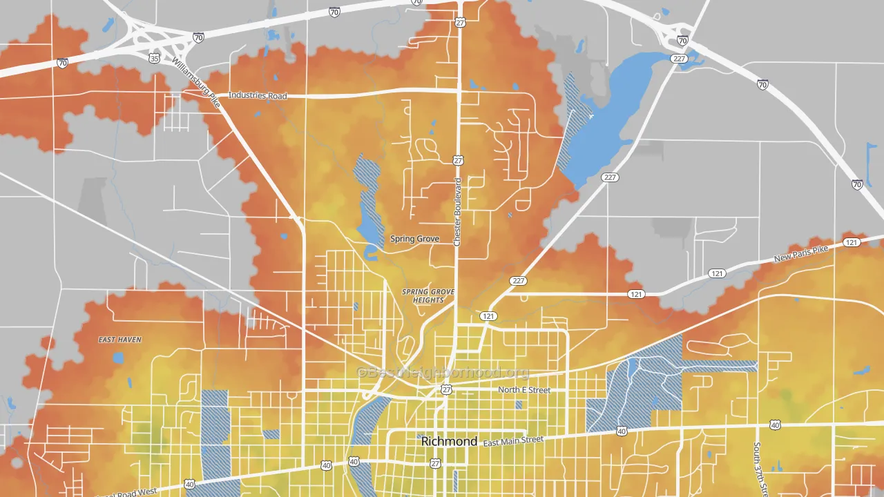 Bike Grade map of Spring Grove, IN