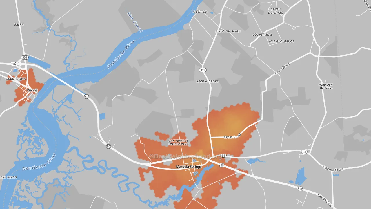 Bike Grade map of Spring Grove, MD