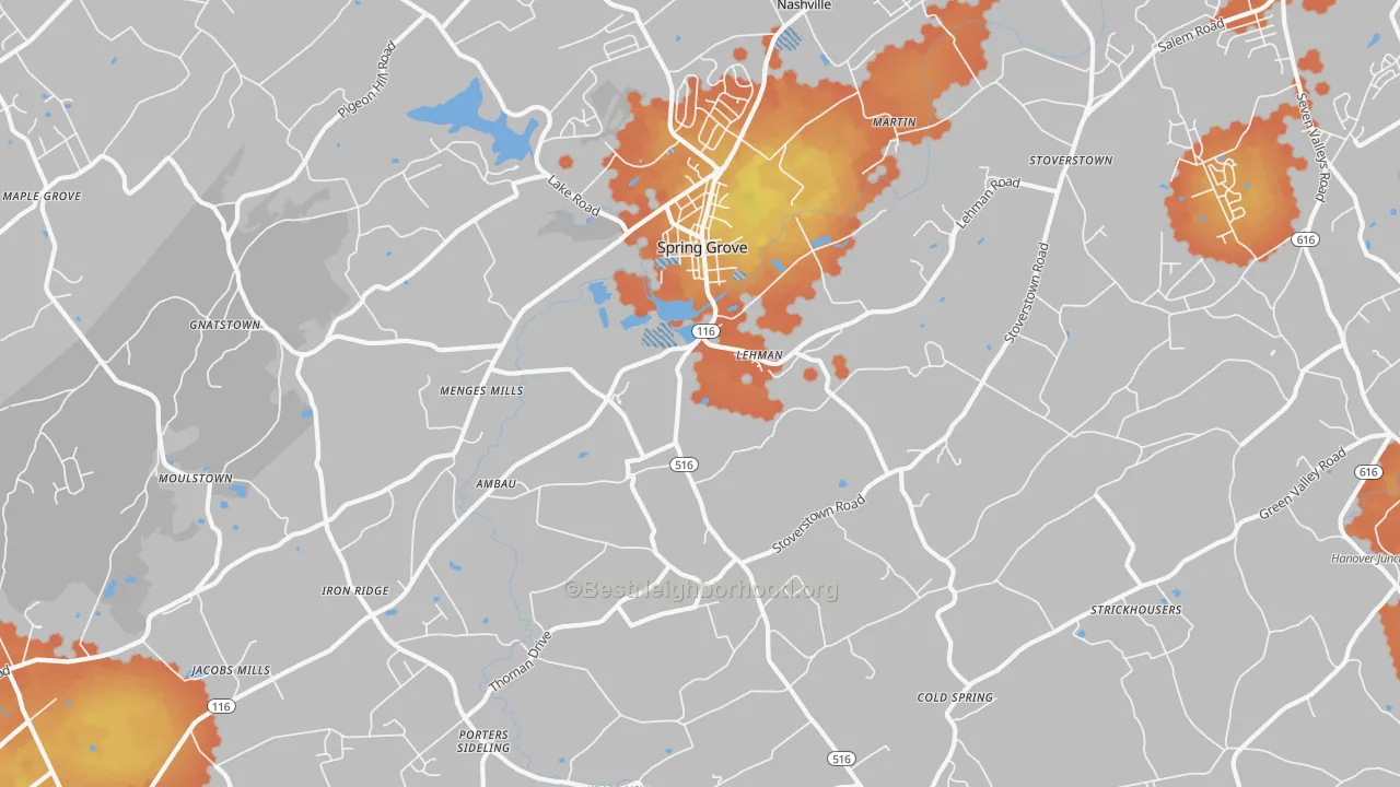 Bike Grade map of Spring Grove, PA