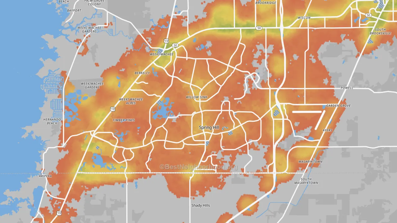 Bike Grade map of Spring Hill, FL