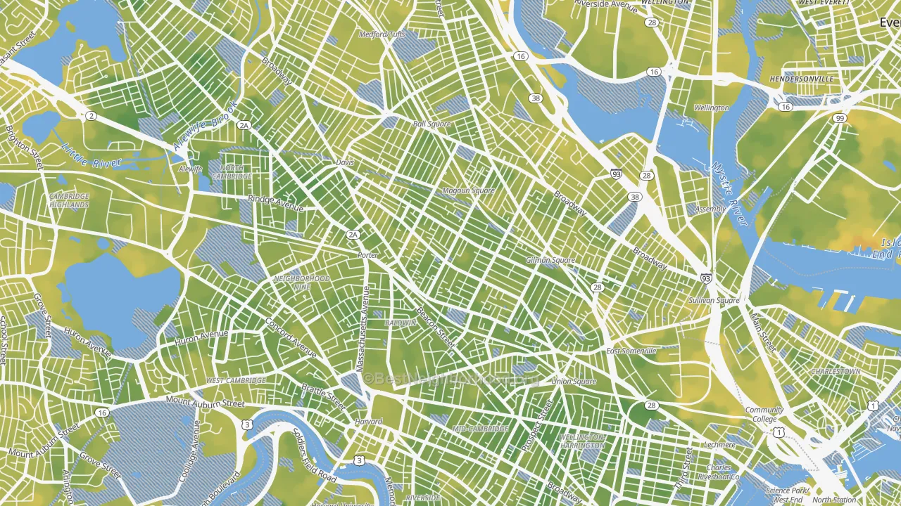 Bike Grade map of Spring Hill, Somerville, MA